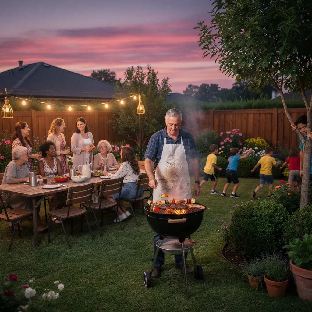 Blick auf den nahegelegenen Park mit Kindern, die fröhlich spielen und Fahrrad fahren.